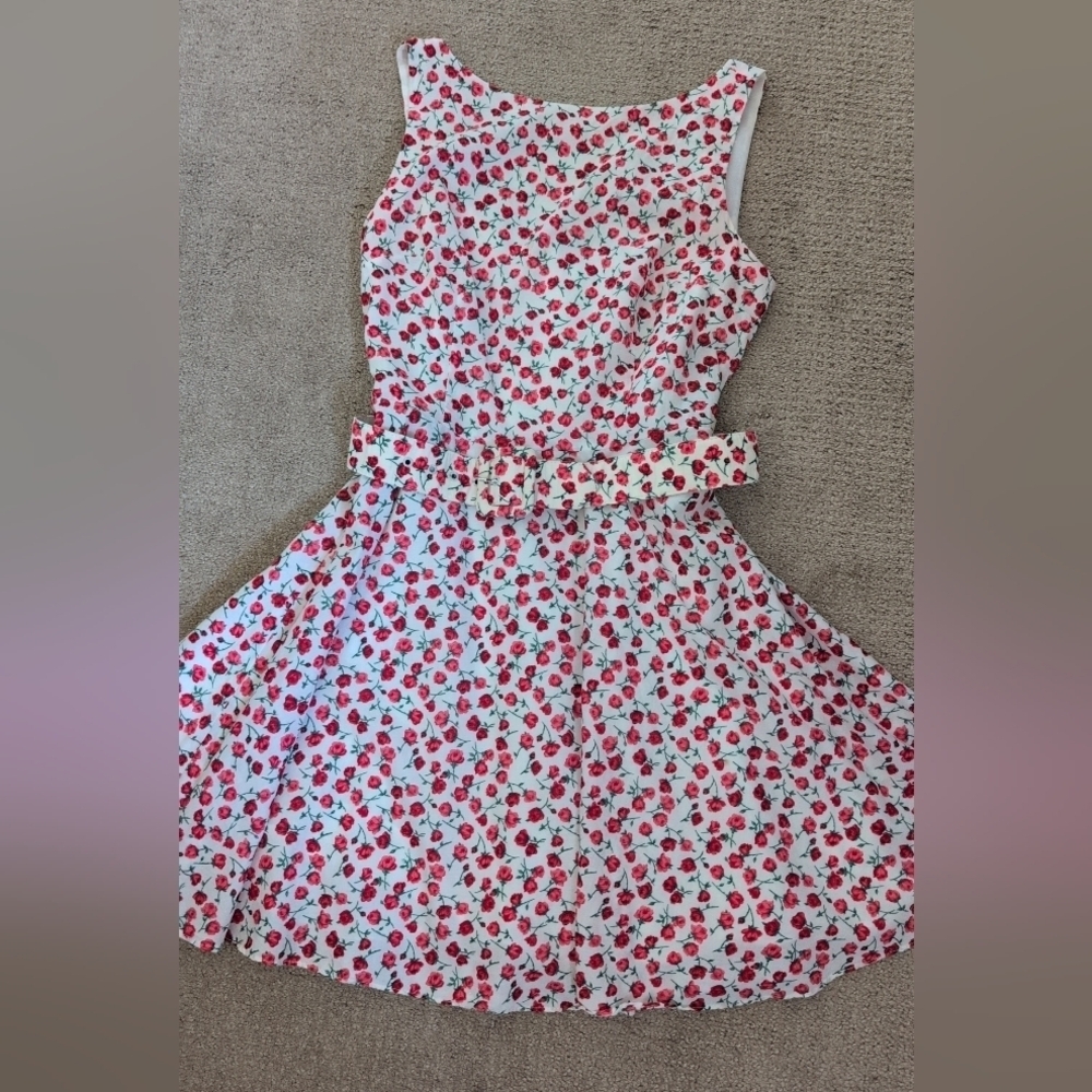 Moda Int'l Vintage Sleeveless Rose Patterned Belted A Line Dress - Picture 5 of 9